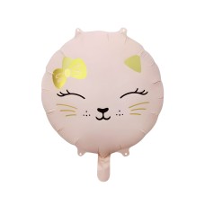 Pembe Yuvarlak Retro Kedi Folyo Balon