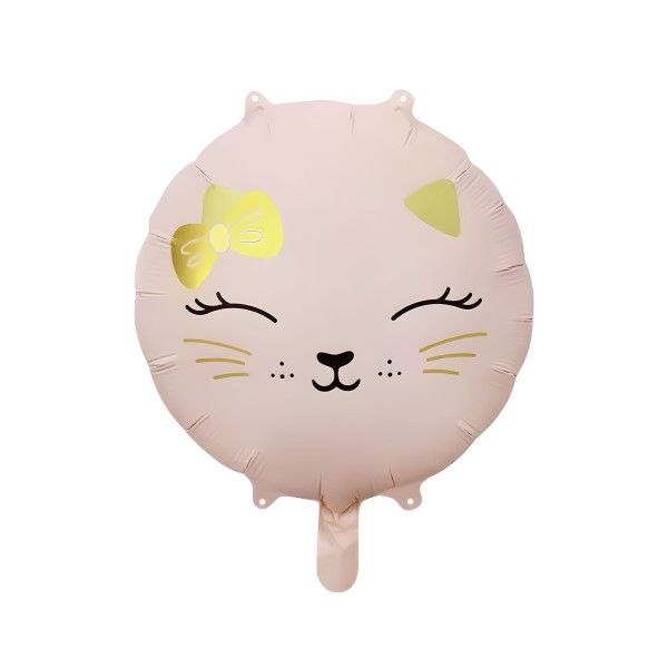 Pembe Yuvarlak Retro Kedi Folyo Balon