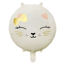Beyaz Yuvarlak Retro Kedi Folyo Balon