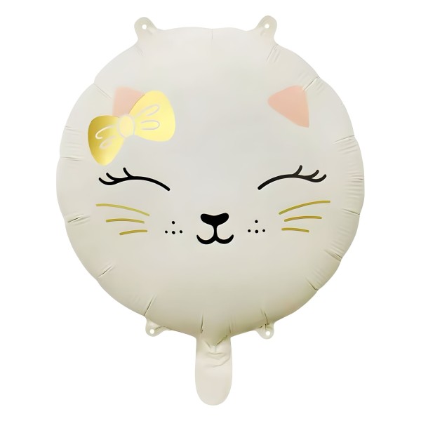 Beyaz Yuvarlak Retro Kedi Folyo Balon